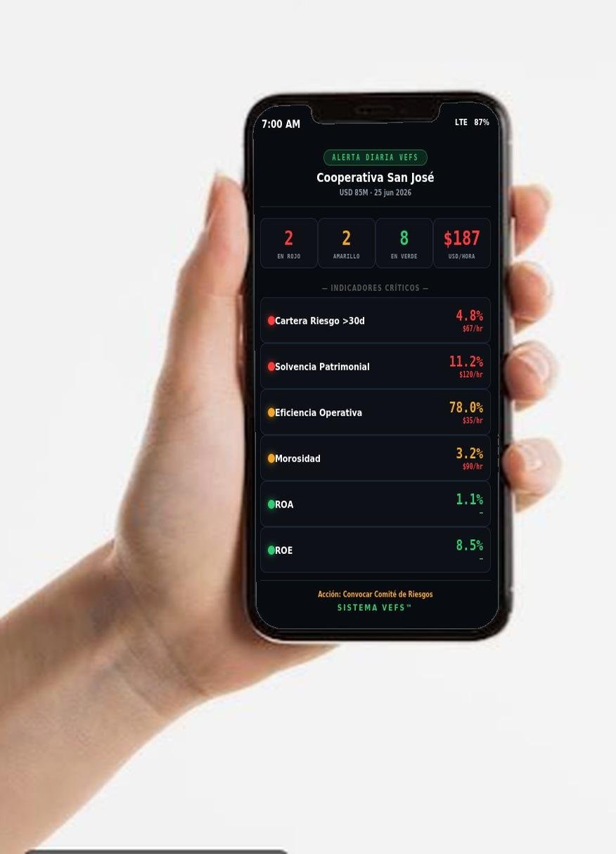 Dashboard VEFS™ — Alerta diaria con semáforo de indicadores financieros en iPhone