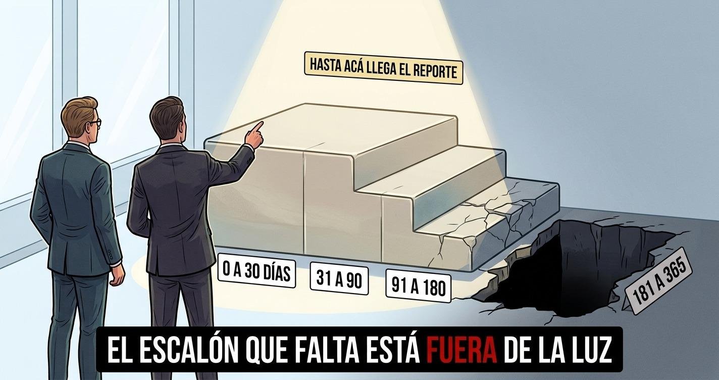 Escalera de vencimientos de una cooperativa: los primeros tres escalones est&aacute;n firmes y el cuarto, en el mes seis, es un vac&iacute;o