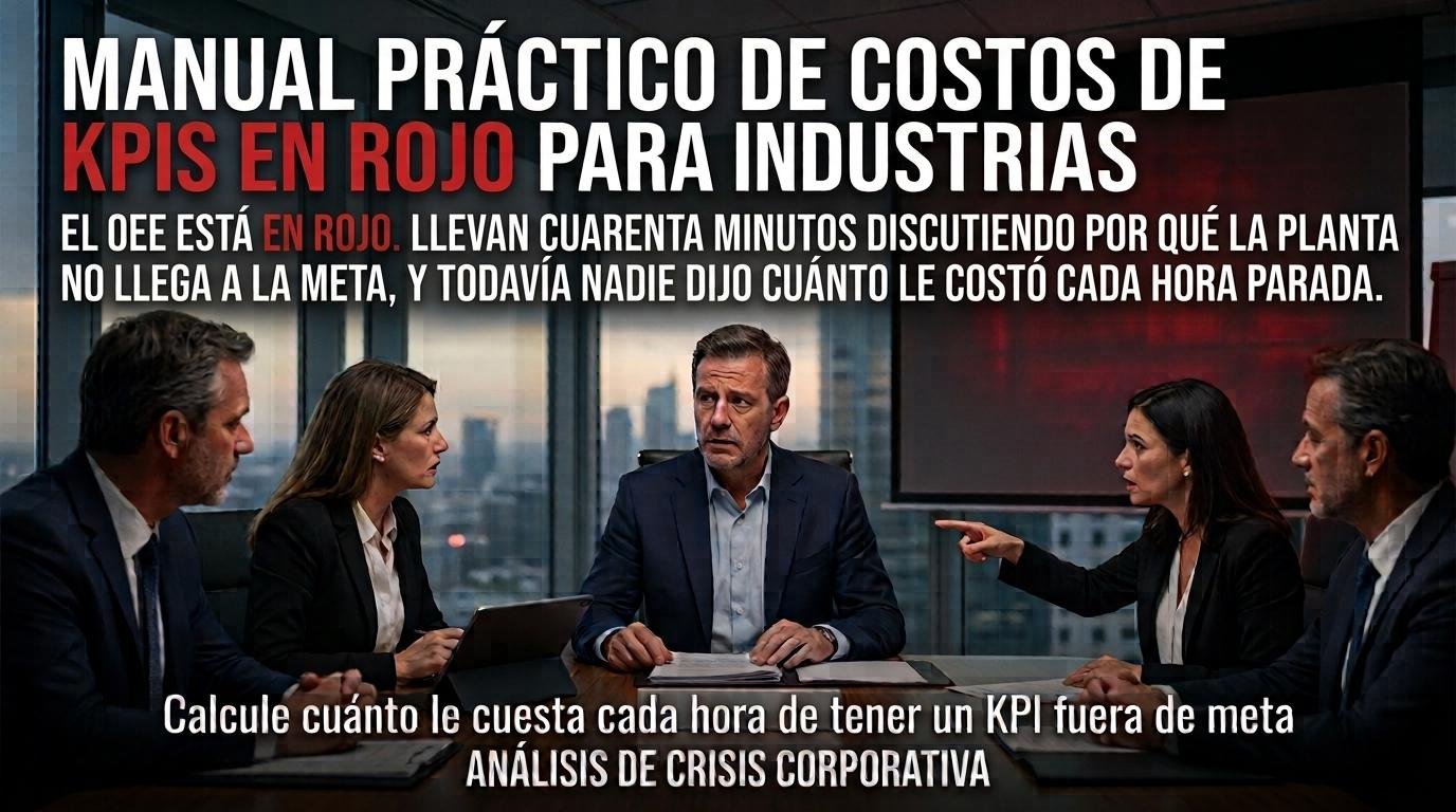 Manual Práctico de Costos de KPIs en Rojo para Industrias. El OEE está en rojo. Llevan cuarenta minutos discutiendo por qué la planta no llega a la meta, y todavía nadie dijo cuánto le costó cada hora parada.